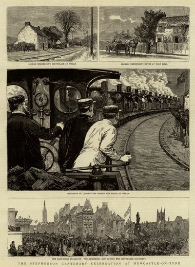 De Stephenson-eeuwfeestviering in Newcastle-on-Tyne door Joseph Nash